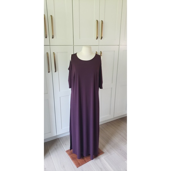Woman Within Dress Womens M Maroon Maxi Size 14/16 Purple Cold Shoulder Pockets - Picture 1 of 6